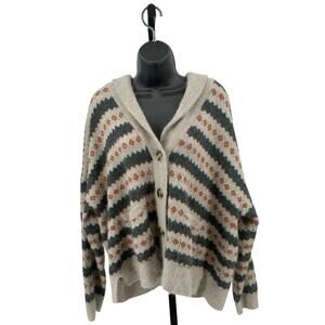 Madewell Sweater Womens 2XL Green Beige Fair Isle Shawl Collar Knit Grandmacore
